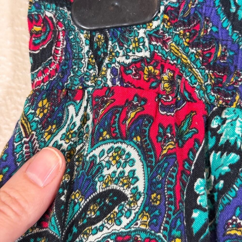 Vintage 1980s Blue Red Paisley Midi Skirt Women 6 Made USA Classic Pull On Retro - Picture 8 of 11